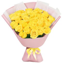 Желтые розы в букете Глория